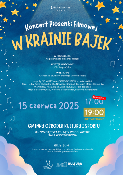 Koncert Piosenki Filmowej " W krainie bajek" godzina 19:00